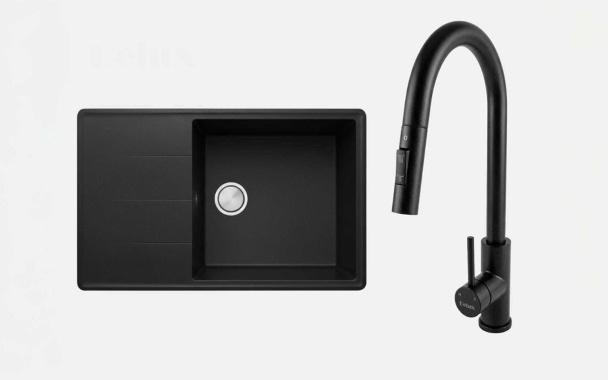 Sink with mixer tap Delux-L, black  1